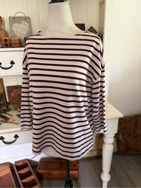 Muji Striped Boatneck Women's Top in Ivory and Burgundy